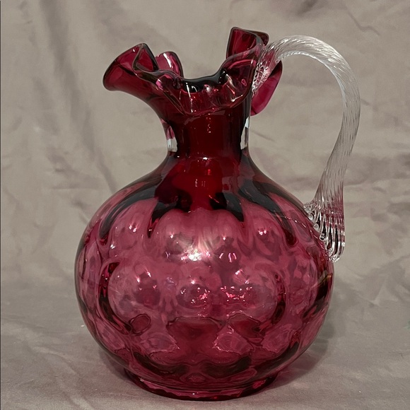 Fenton Other - Vintage Fenton Cranberry Glass Pitcher Dot Optic Cranberry 20 Oz Pitcher Ruffled